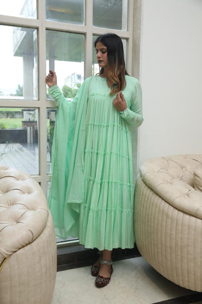 Negchar light green tire anarkali set