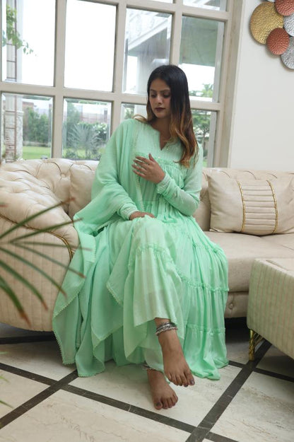 Negchar light green tire anarkali set