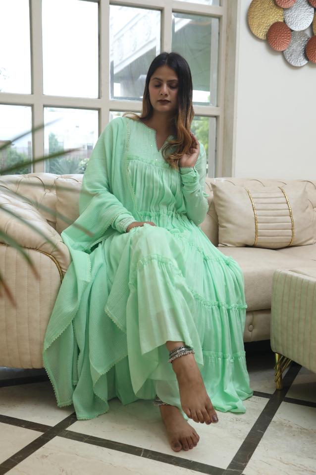 Negchar light green tire anarkali set