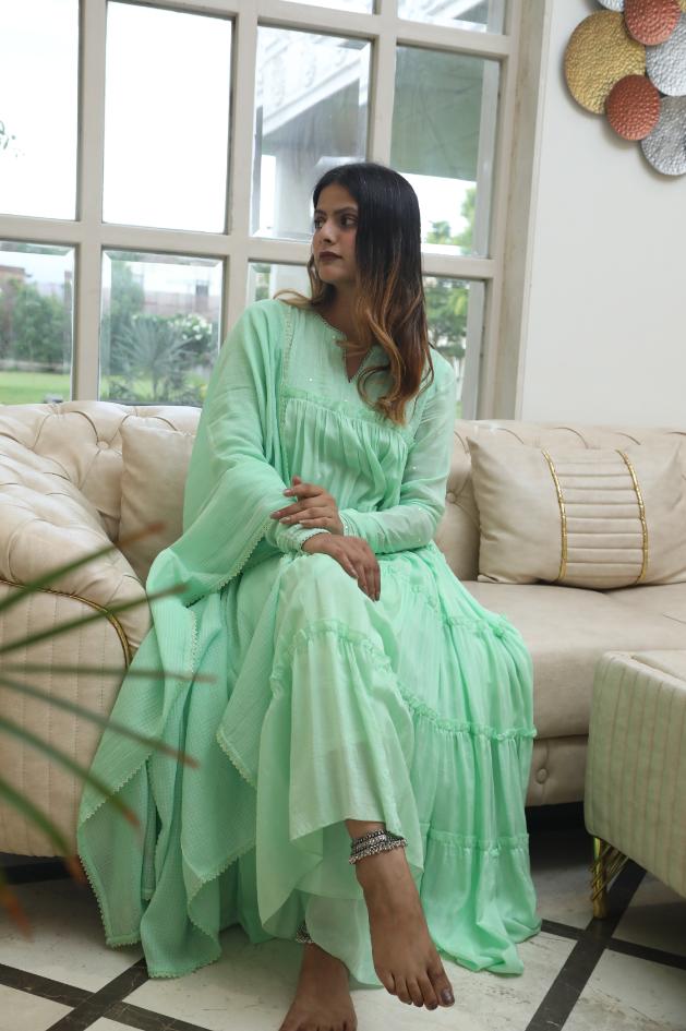 Negchar light green tire anarkali set