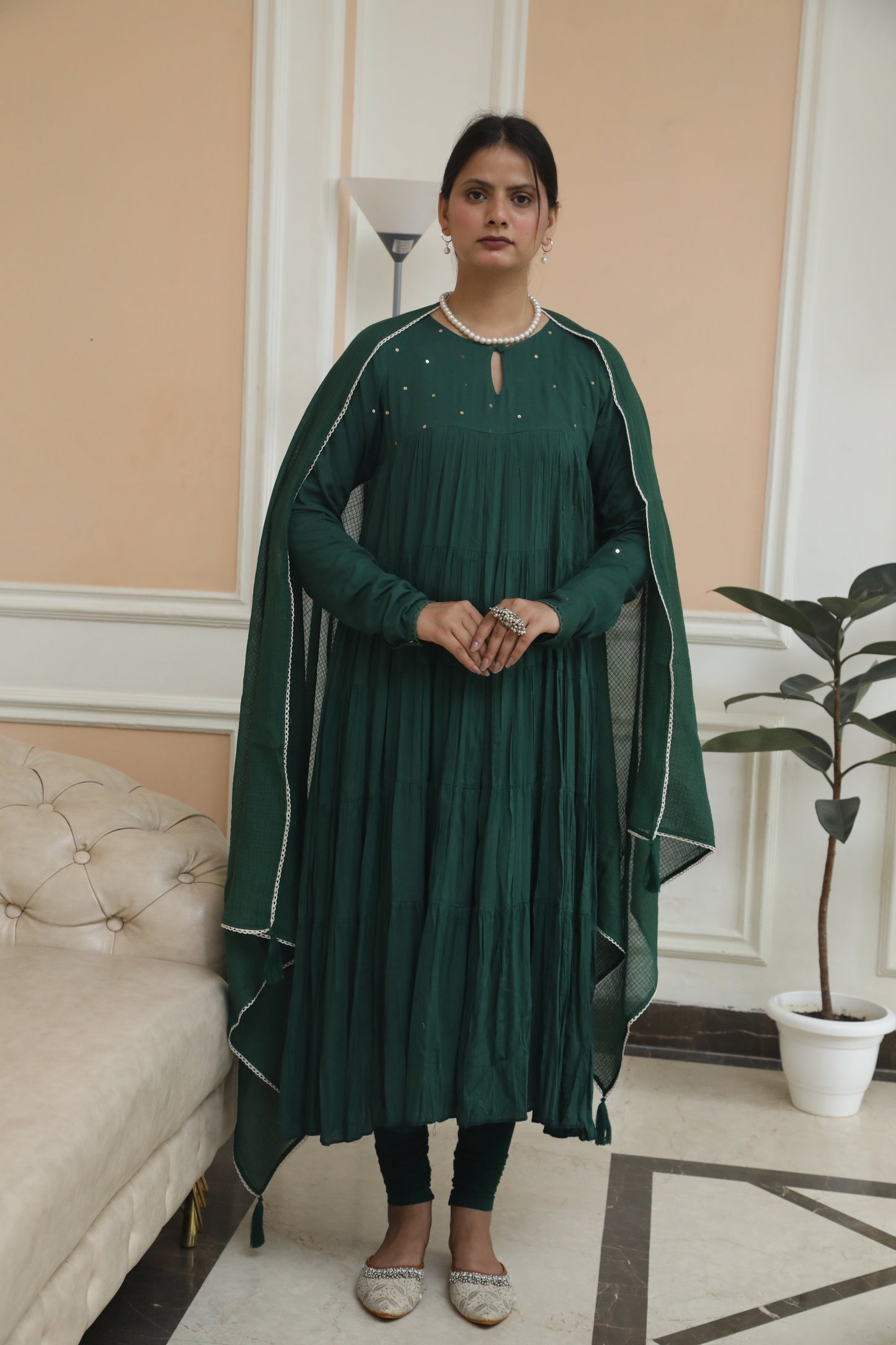 Negchar solid Green Tire Anarkali set Set of 3