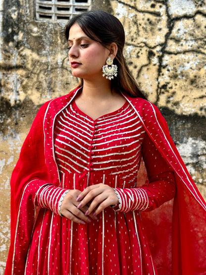 NEGCHAR RED ANARKALI SET