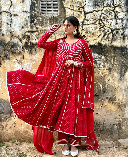 NEGCHAR RED ANARKALI SET