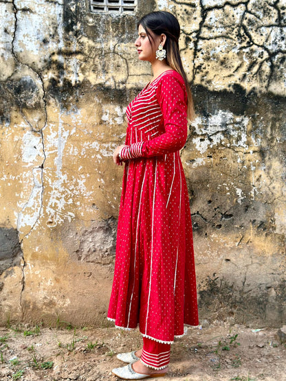 NEGCHAR RED ANARKALI SET